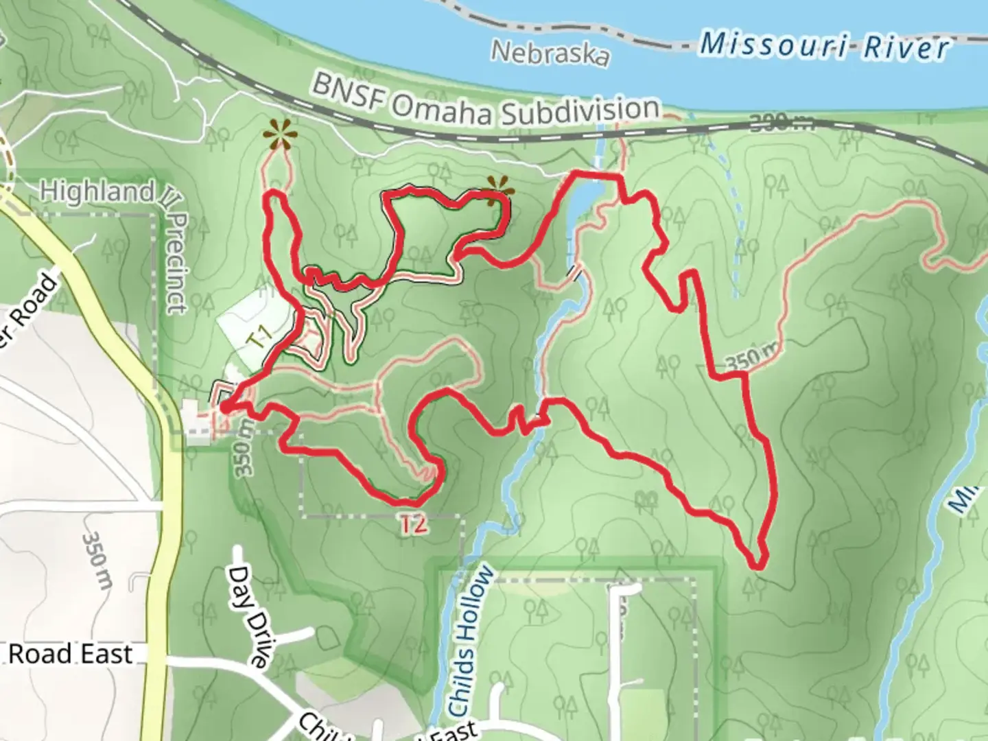 An image depicting the trail Hickory Trail and Hackberry Trail Loop and its surrounding area.