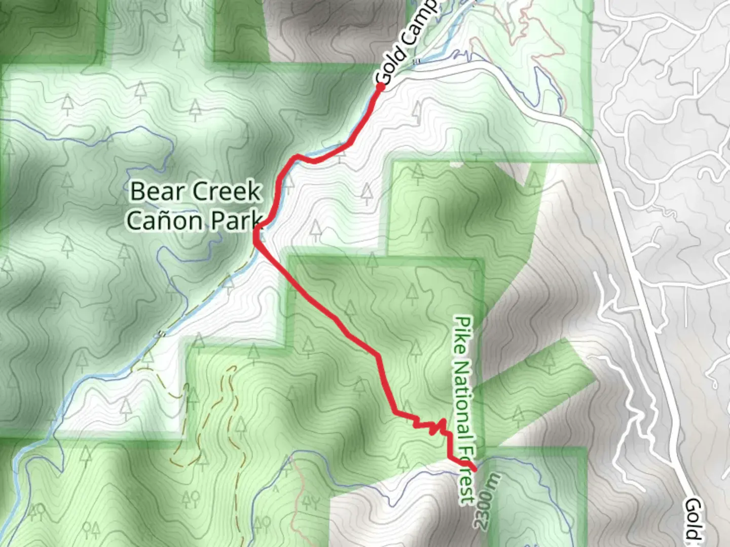 An image depicting the trail Captain Jack's Ridge via Bear Creek and its surrounding area.