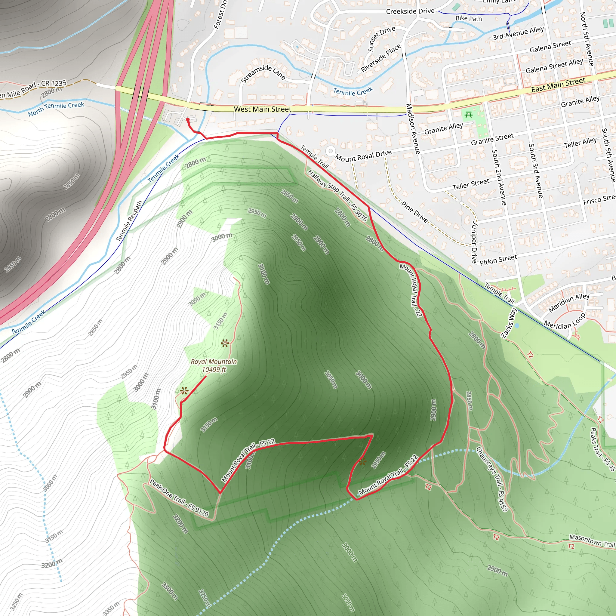 Mount Royal via Temple Trail mobile static map
