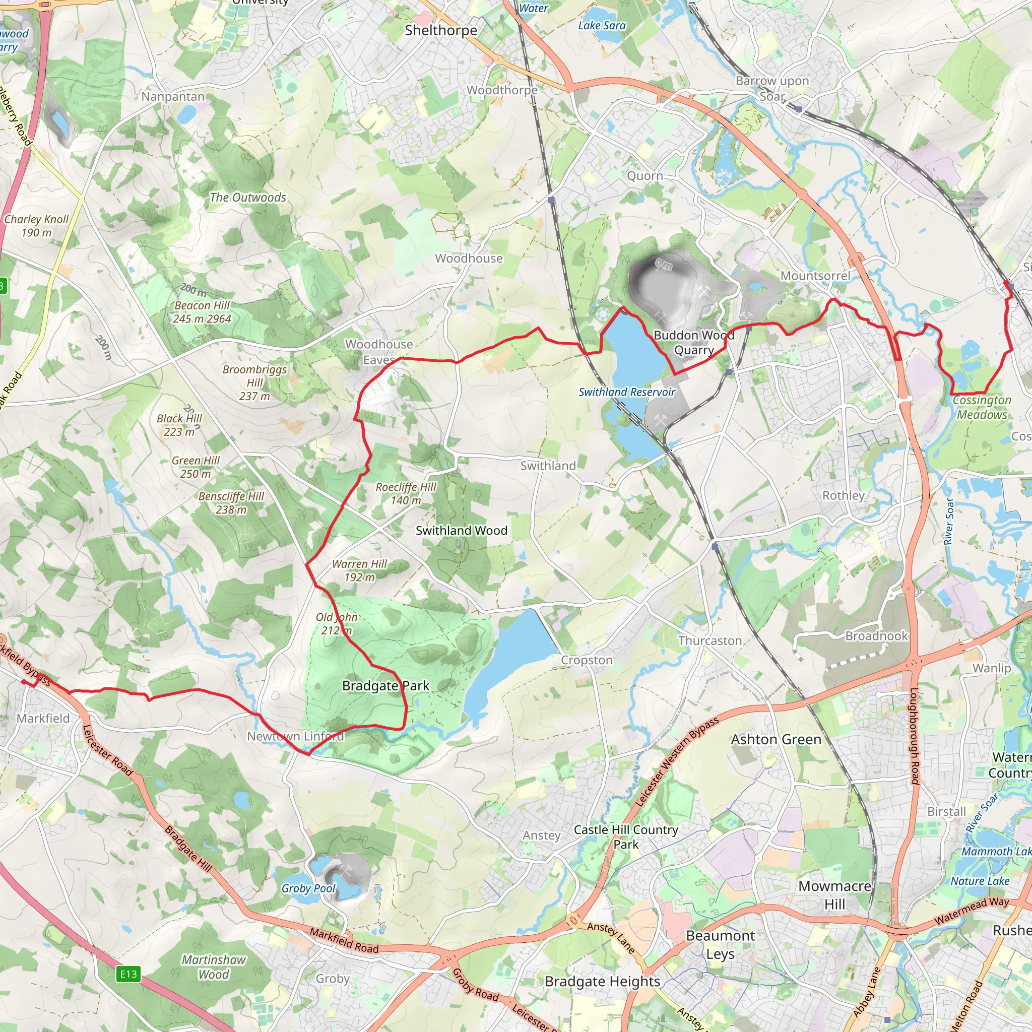 Markfield to Sileby Walk mobile static map
