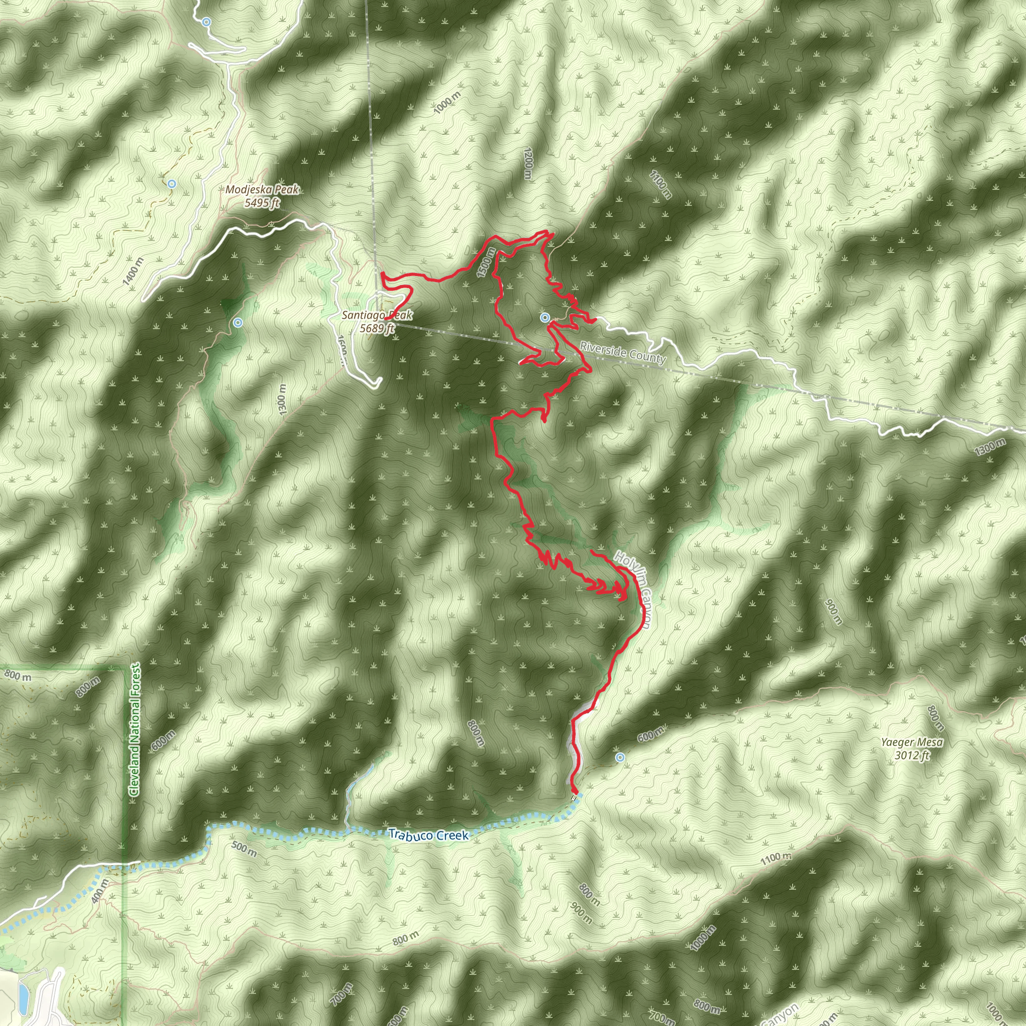 Santiago Peak via Holy Jim Hiking Trail mobile static map