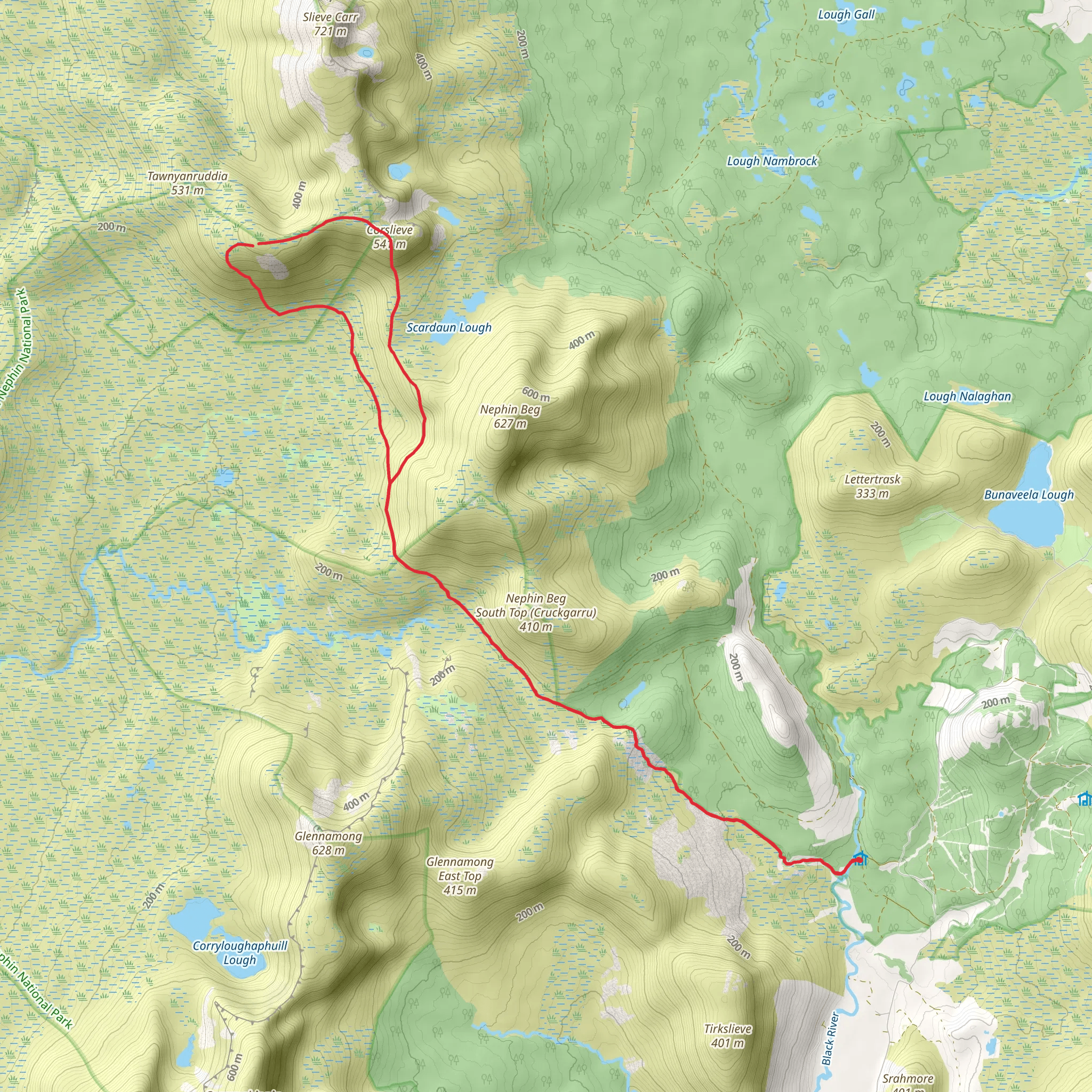 Corslieve and Tawnyanruddia Loop mobile static map
