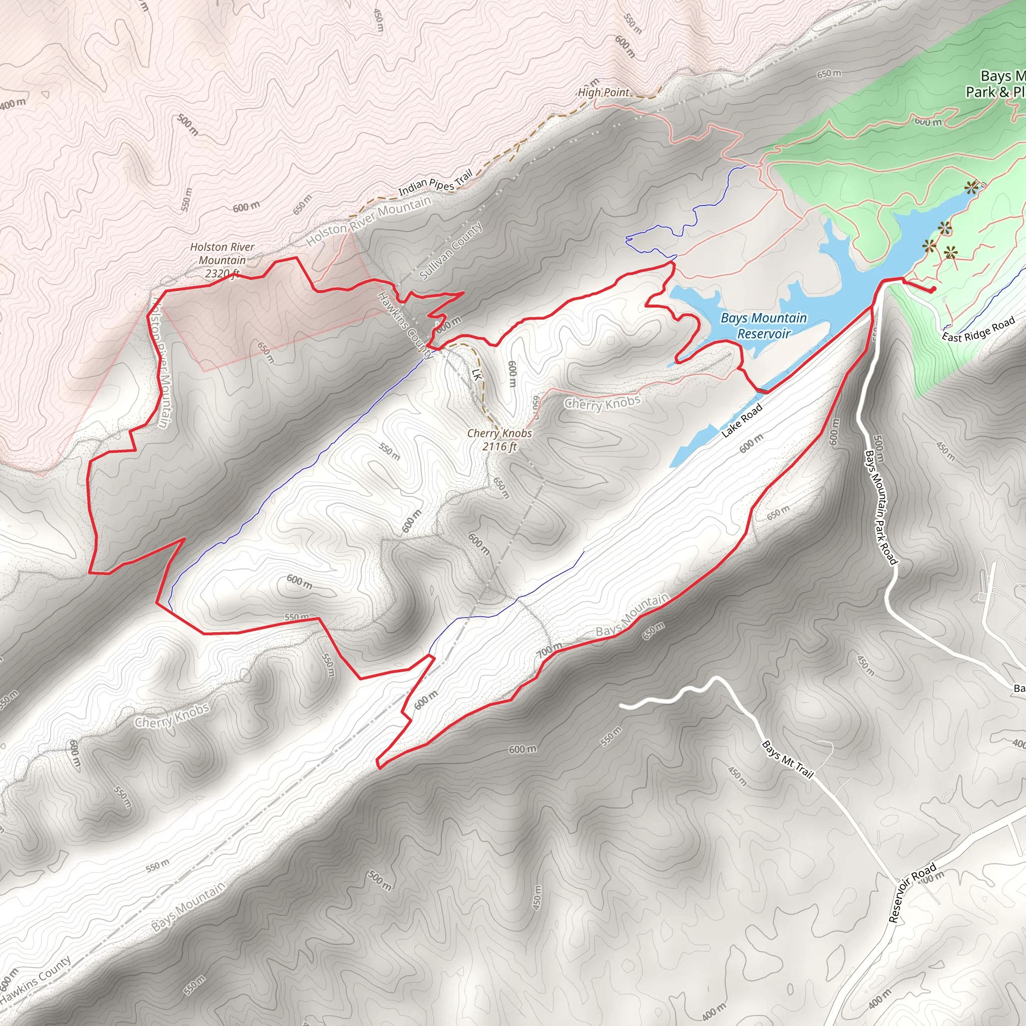 Holston River Mountain via Lakeside Trail and Bear Run Trail mobile static map