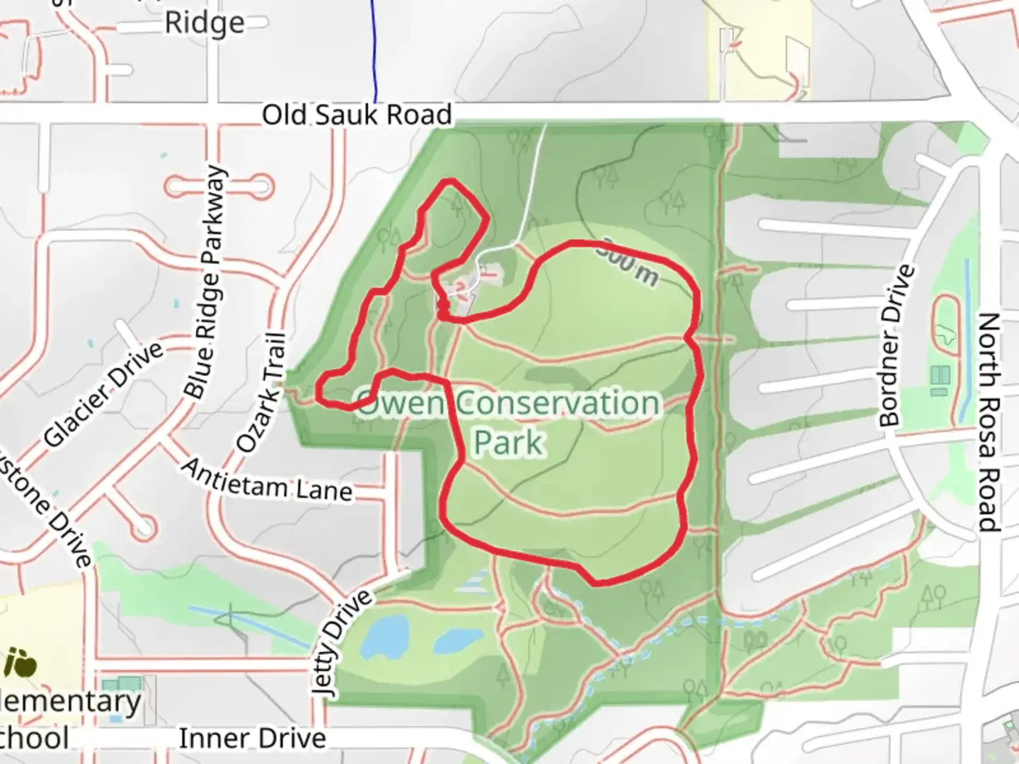 An image depicting the trail Owen Conservation Park Loop and its surrounding area.