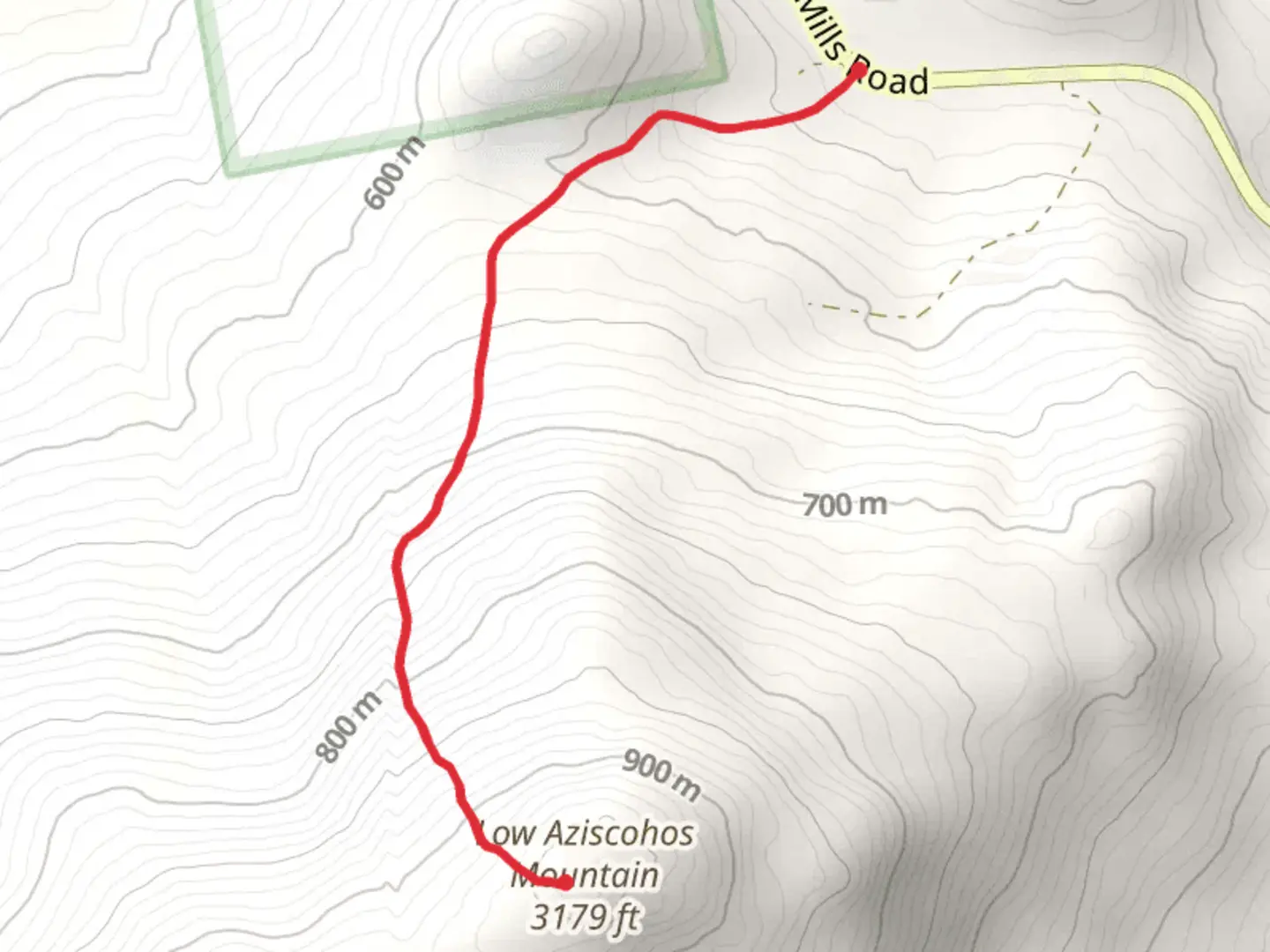 An image depicting the trail Low Aziscohos Mountain from Wilson Mills Road and its surrounding area.