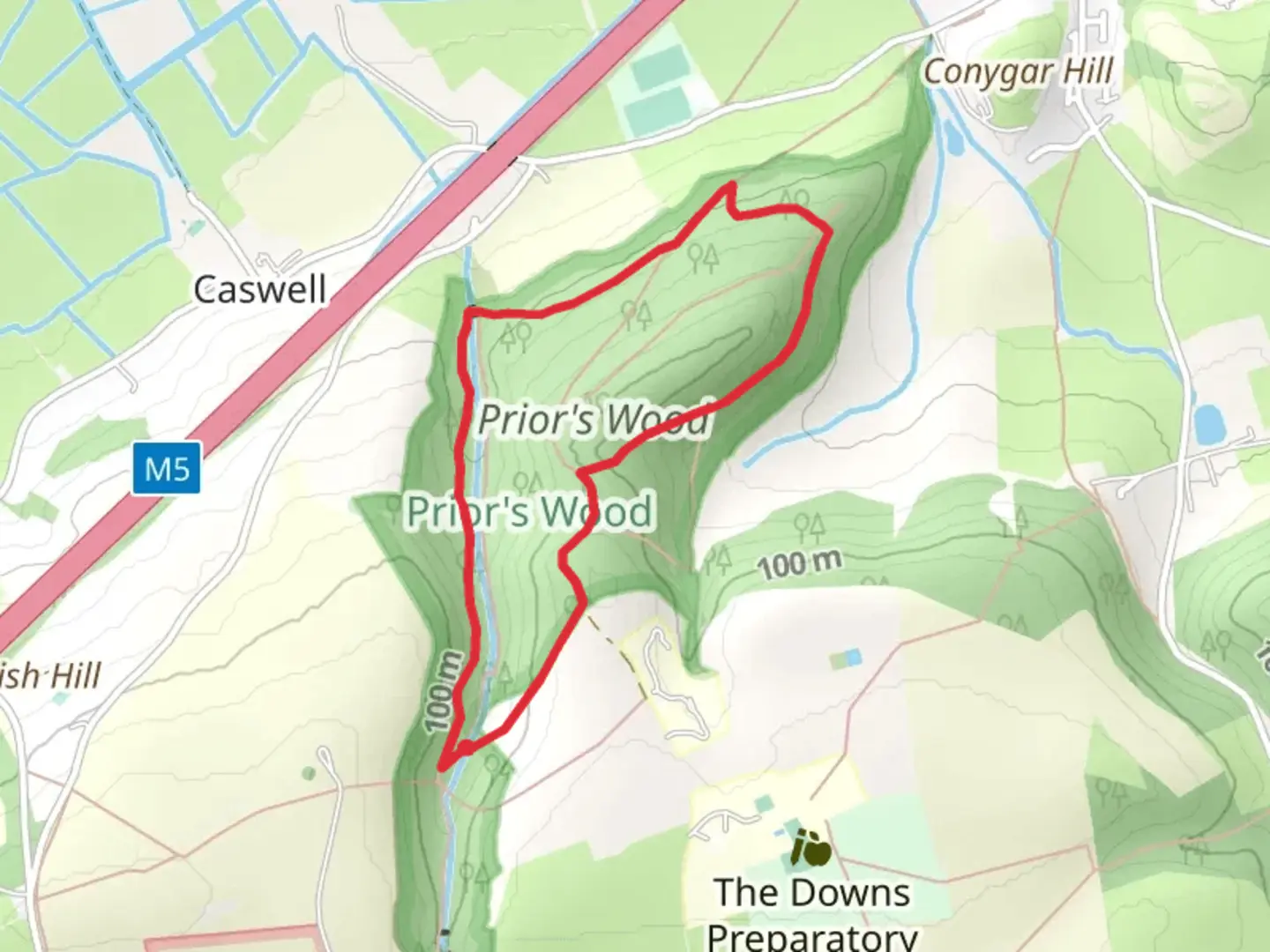 An image depicting the trail Prior's Wood Loop and its surrounding area.