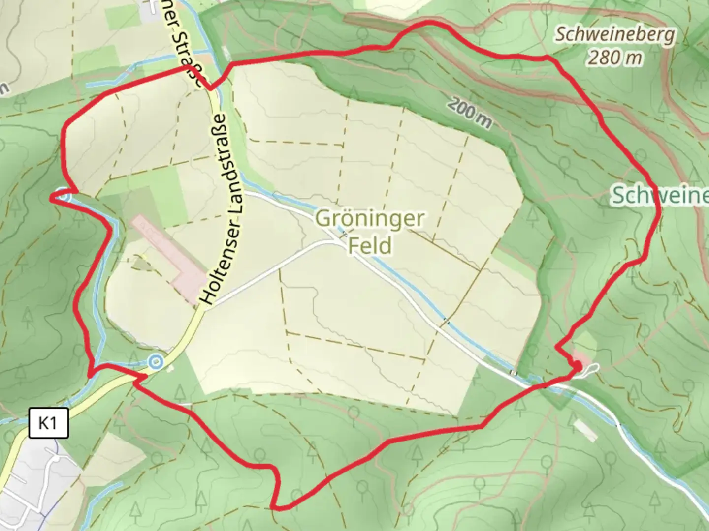 An image depicting the trail Rundweg Groeninger Feld Loop and its surrounding area.