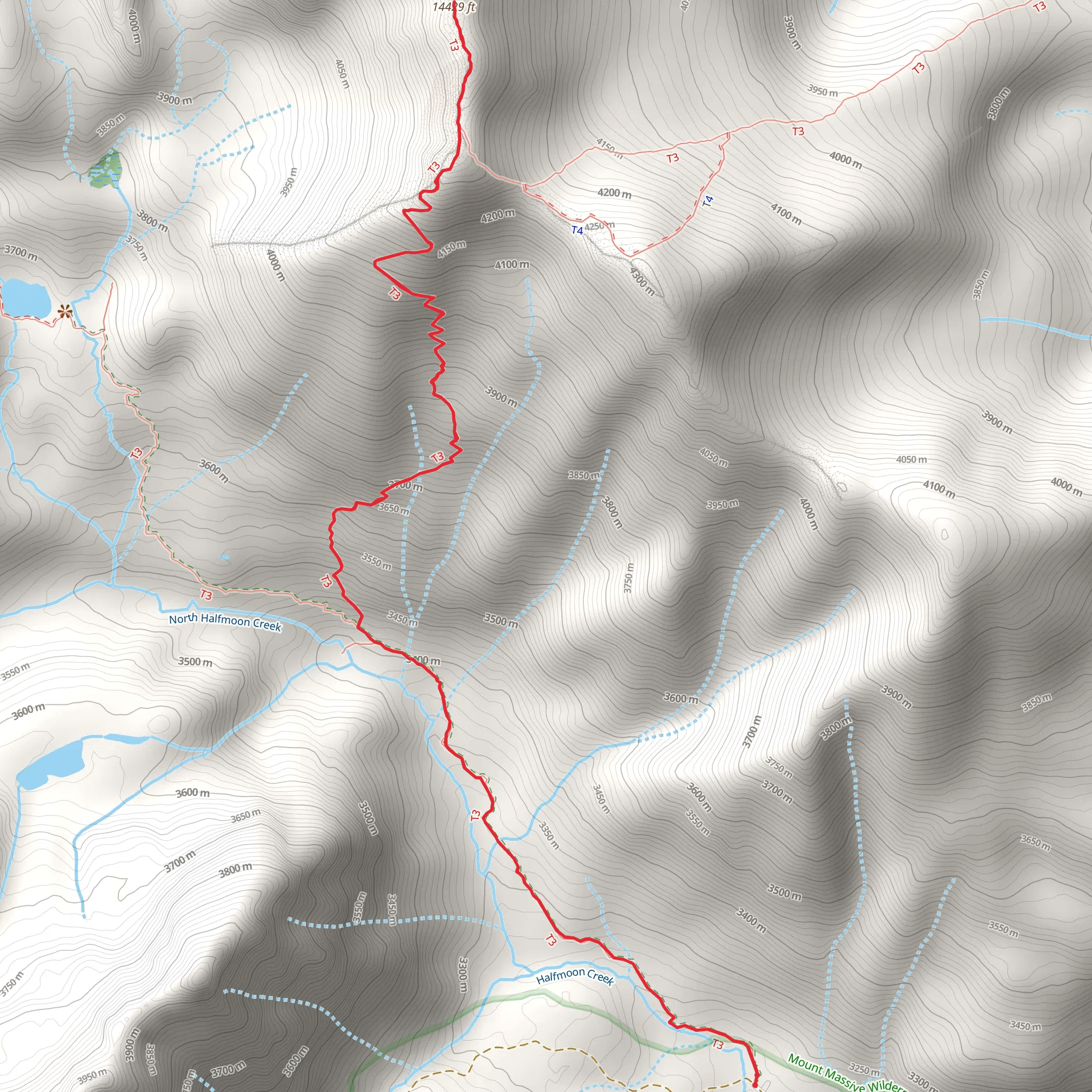 Mount Massive - North Halfmoon via Mt Massive Southwest Slopes Trail mobile static map