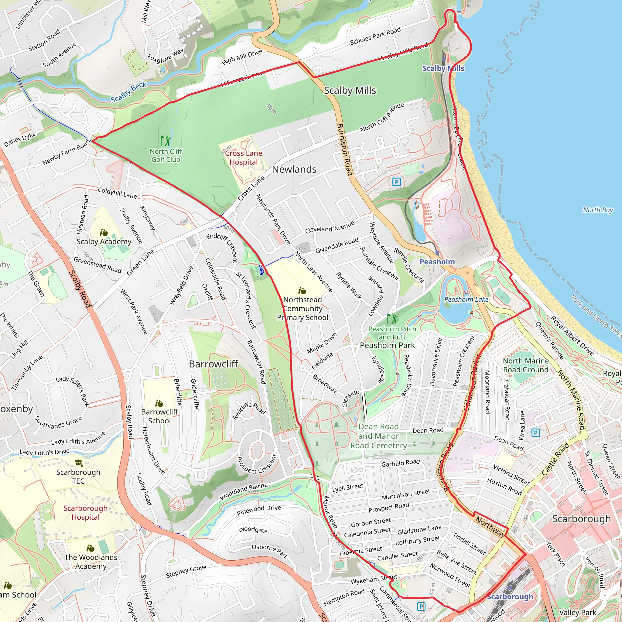 North Bay and Northstead Manor Gardens via The Cinder Track mobile static map