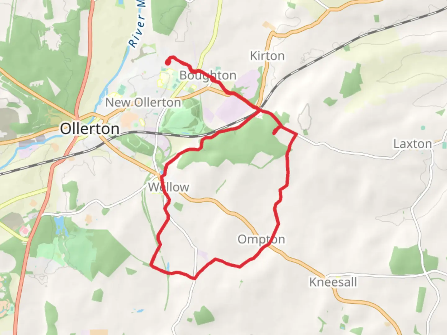 An image depicting the trail Wellow and Ompton Loop from Boughton and its surrounding area.
