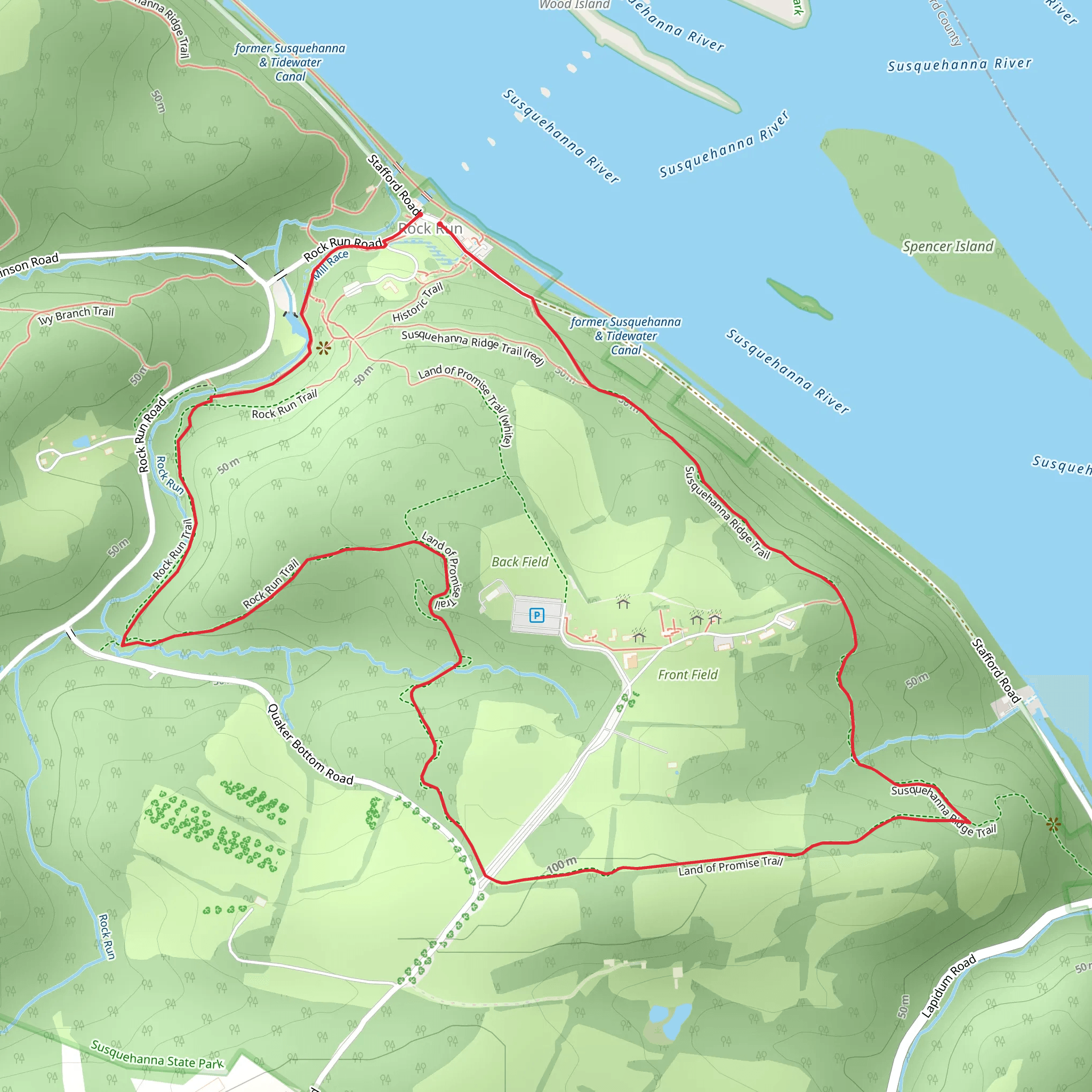 Susquehanna Ridge, Land of Promise and Rock Run Loop Trail mobile static map