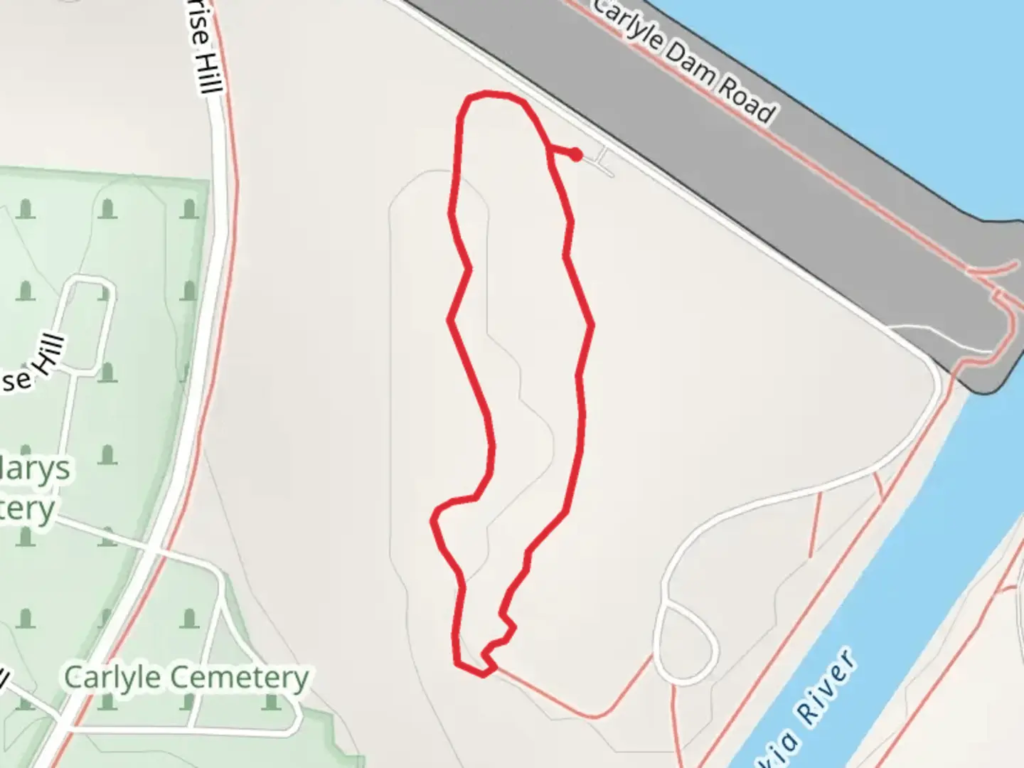 An image depicting the trail Carlyle Dam Road Loop and its surrounding area.