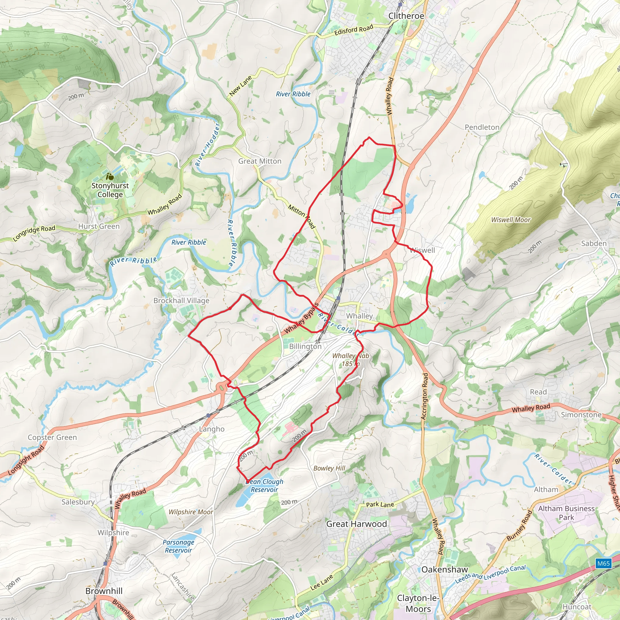 Billington, Barrow and Whalley Loop via Dean Clough Reservoir mobile static map