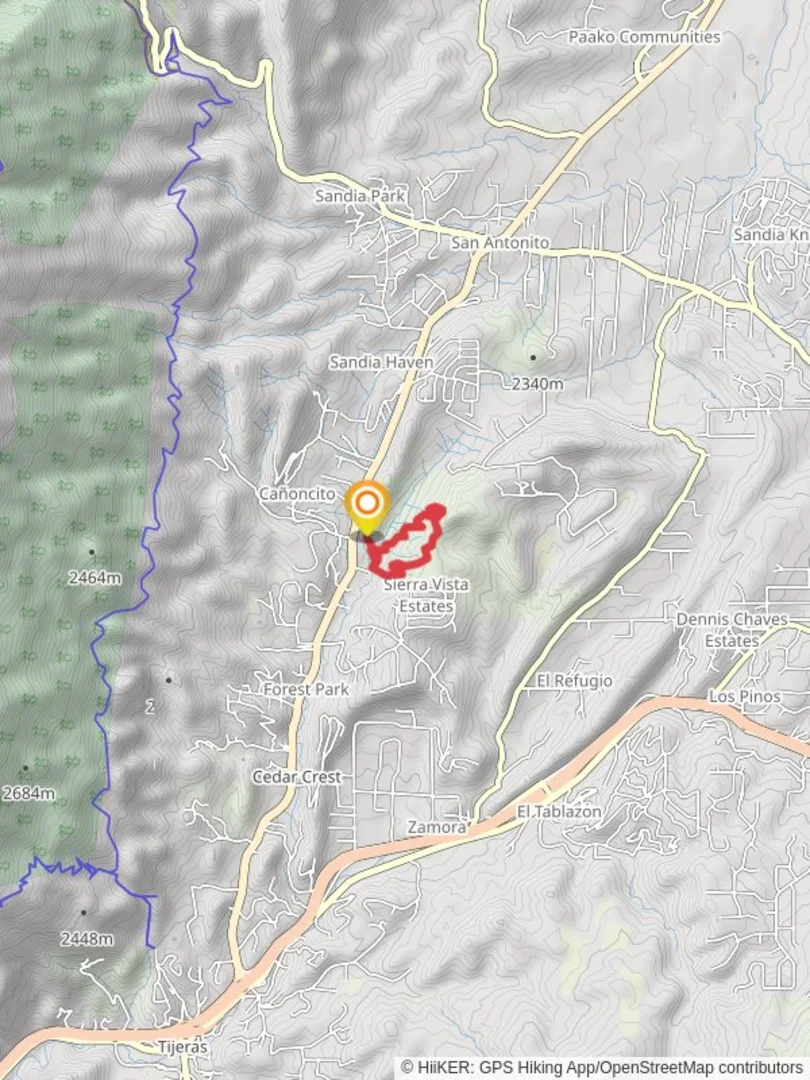 An image depicting the trail Sierra Vista Bypass, Doe Run and Sandia Vista Loop Trail and its surrounding area.