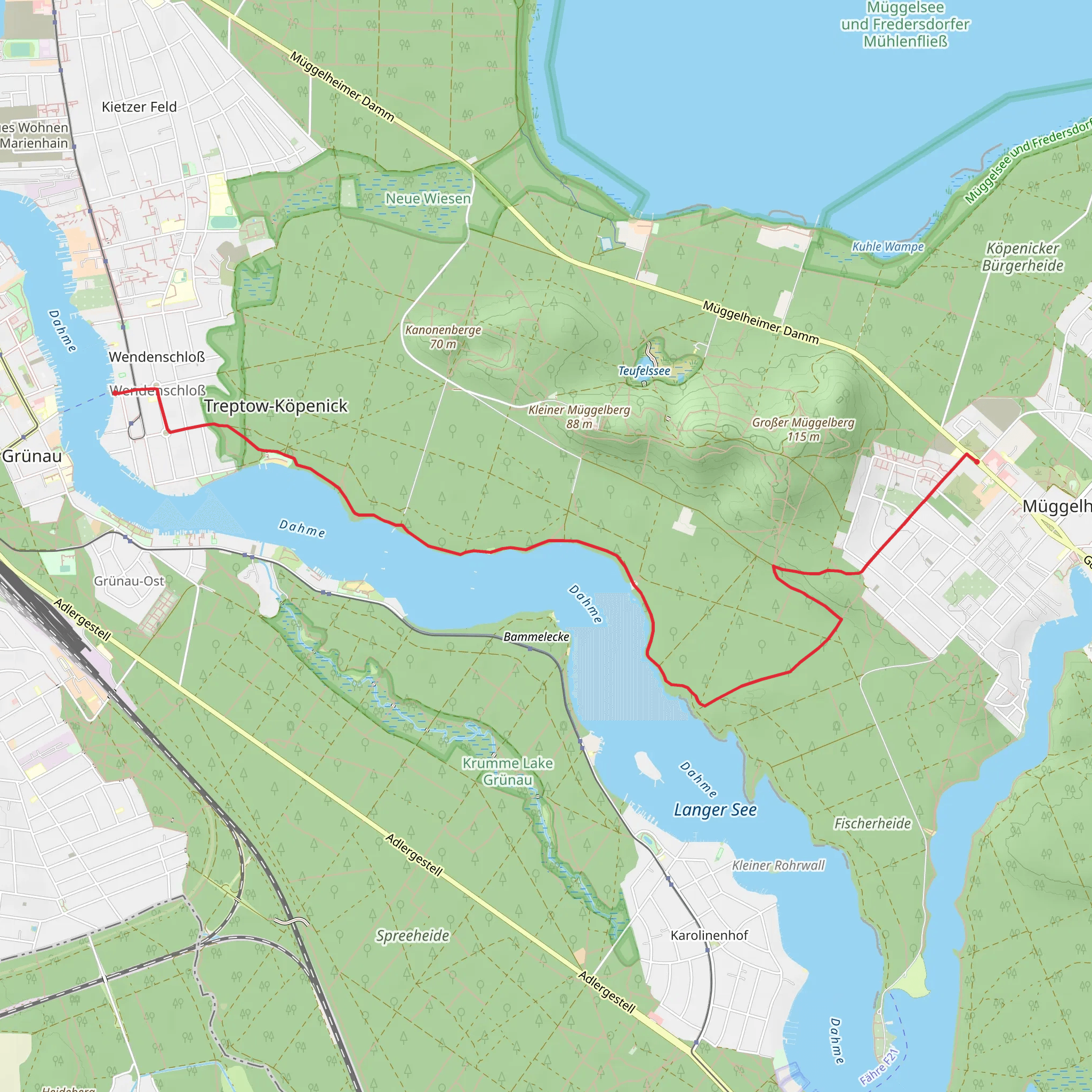 Mueggelheim to Muggelbergallee via Marienlust mobile static map
