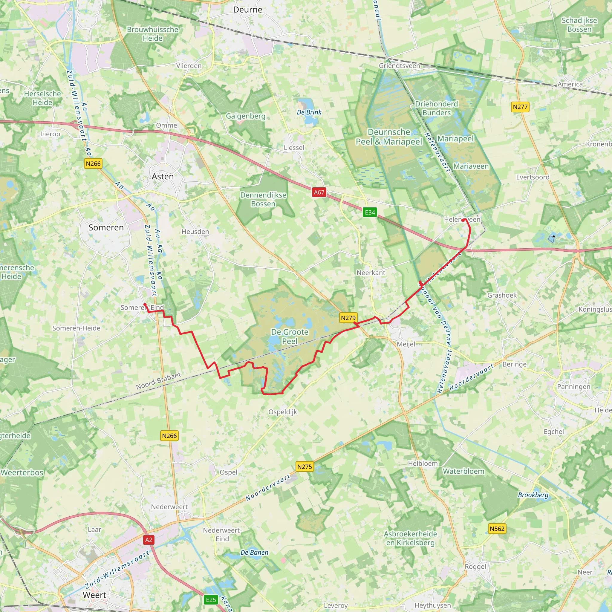 Someren Eind to Helenaveen via Meerbaan and Helenvaart mobile static map