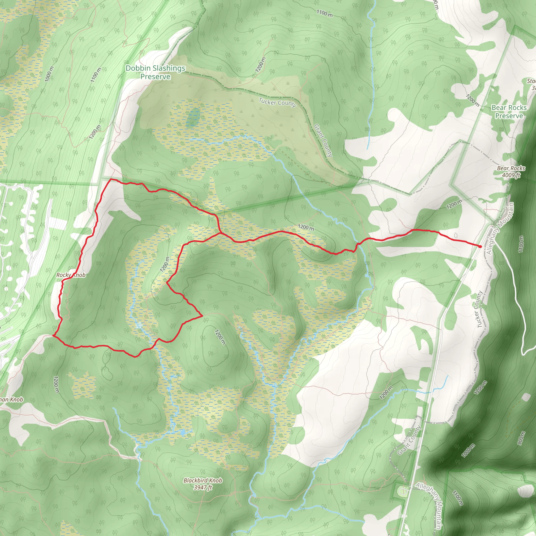 Bear Rocks, Raven Ridge and Beaver View Loop Trail mobile static map