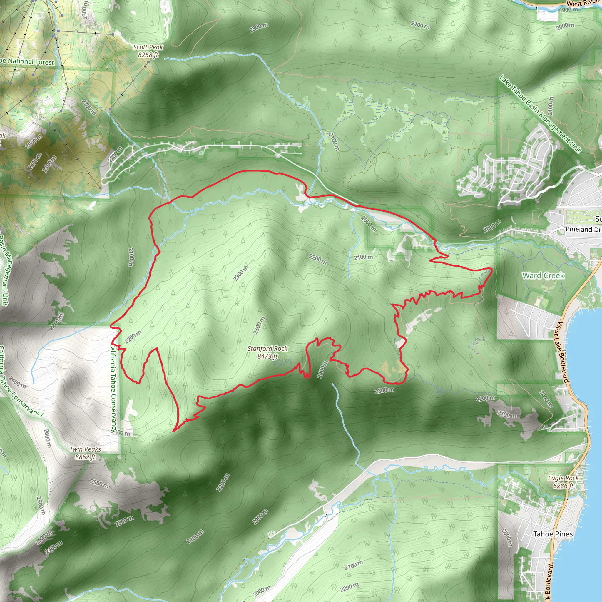 Tahoe Rim and Stanford Rock Loop Trail mobile static map