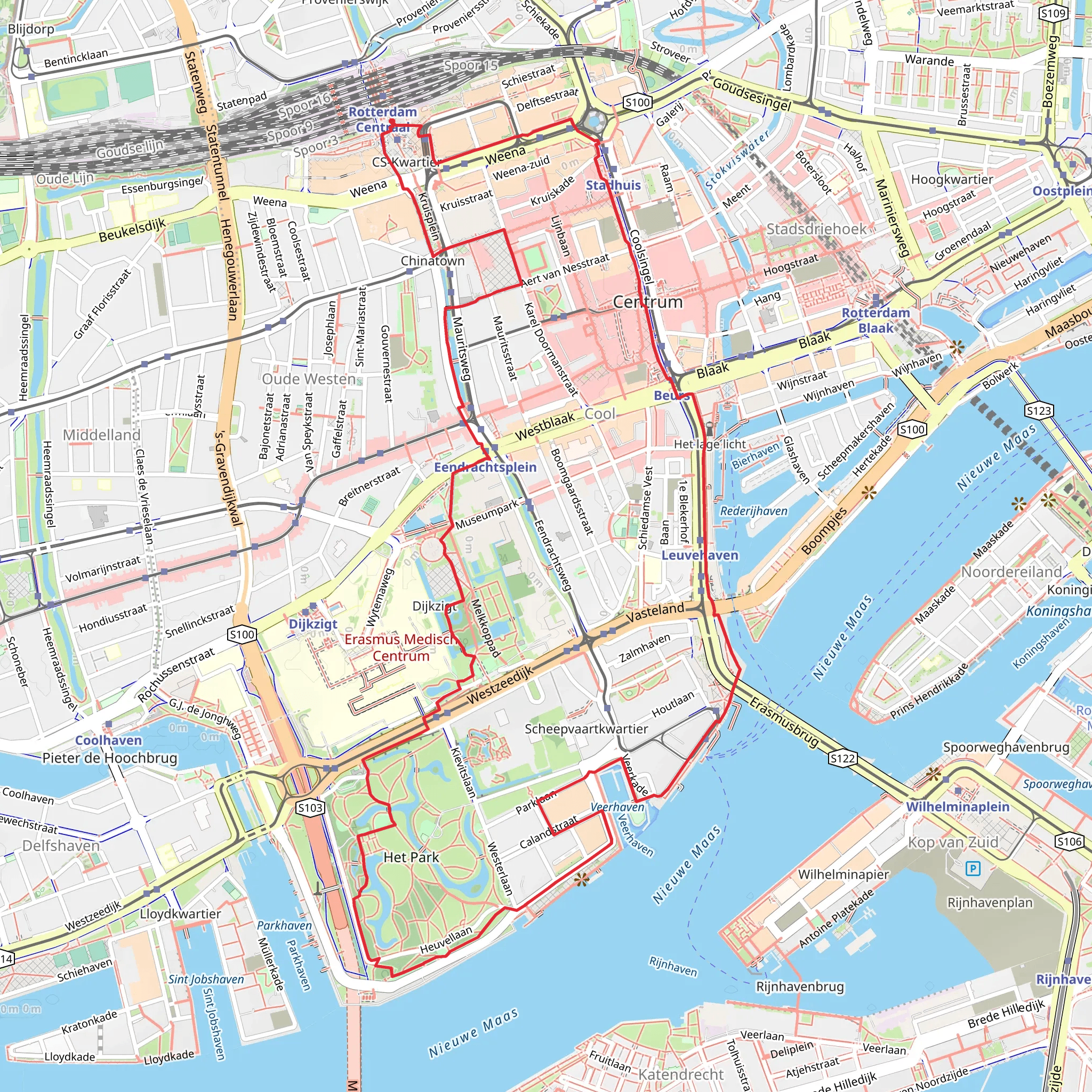 Nieuwe Werk and Het Park via Jachthaven and Leuvehaven mobile static map