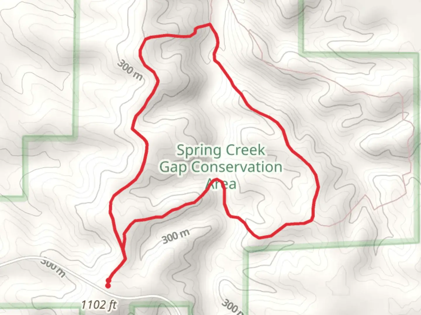 An image depicting the trail Spring Creek Gap Conservation Area Short Loop Trail and its surrounding area.