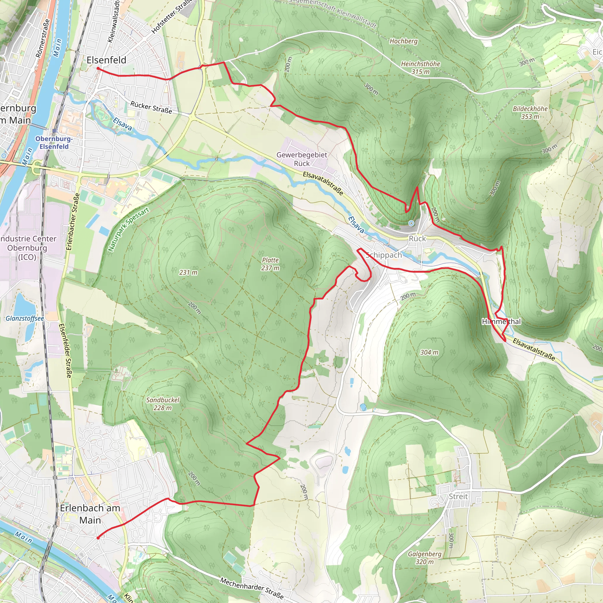 Elsenfeld to Erlenbach am Main via Fraenkischer Rotwein Wanderweg mobile static map