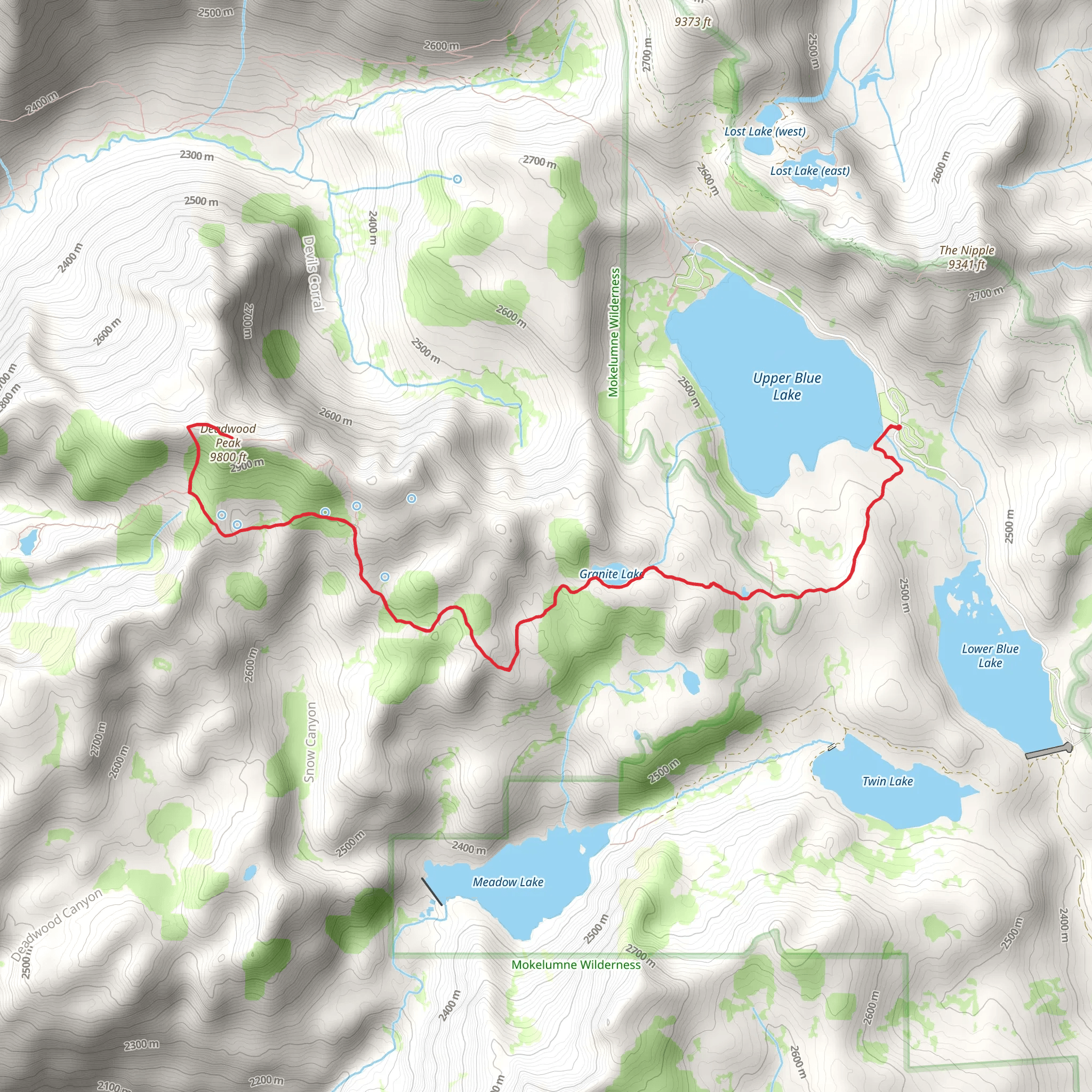 Deadwood Peak and Granite Lake from Upper Blue Lake mobile static map