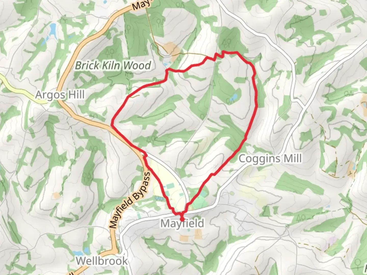 An image depicting the trail Vicarage Wood and Clay's Wood Loop and its surrounding area.