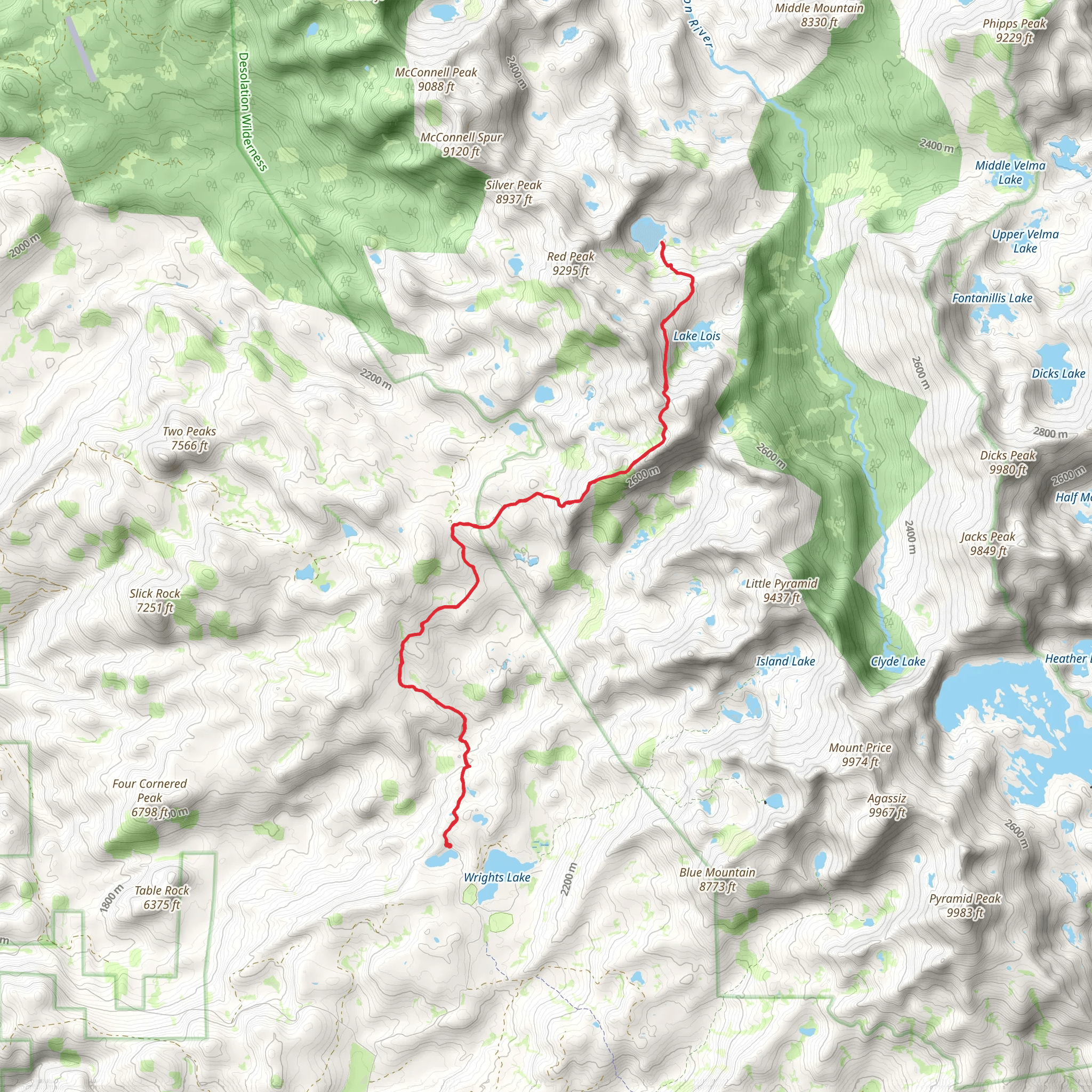Red Peak Stock Trail and Lake Schmidell via Barret Lake Trail mobile static map