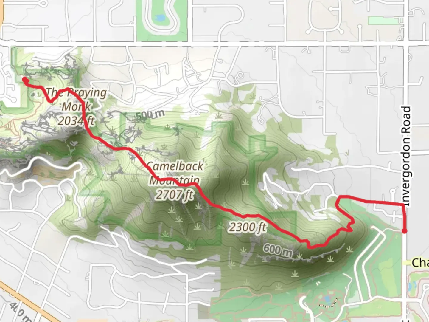 An image depicting the trail Echo Canyon and Cholla Trail and its surrounding area.