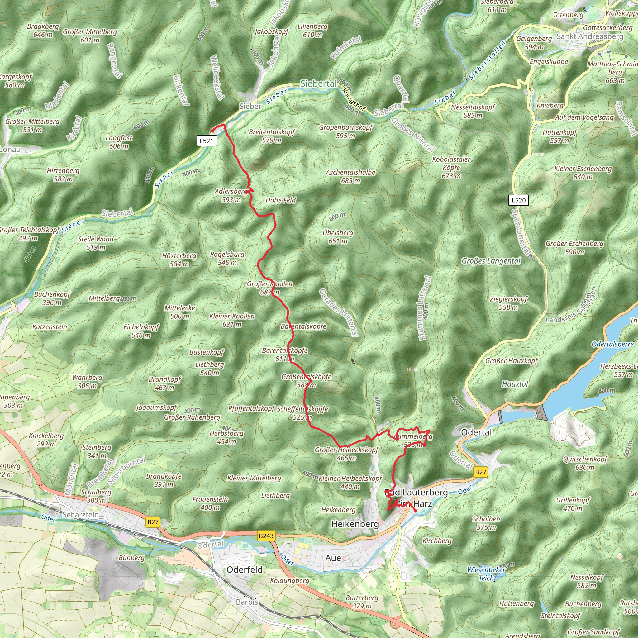 Sieber to Bad Lauterberg im Harz Walk via Kummelberg mobile static map