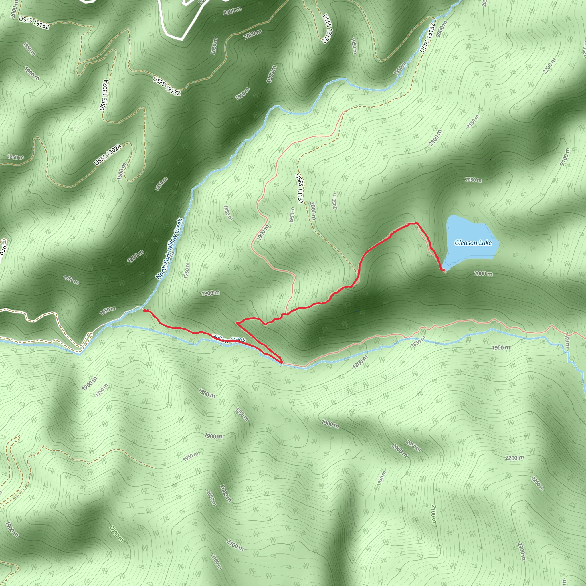 Gleason Lake Trail via Willow Creek Trail mobile static map