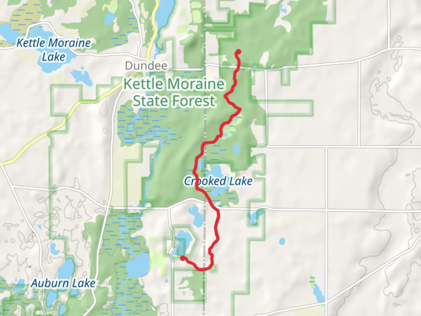 An image depicting the trail Crooked Lake and Forest Lake Ice Age Trail and its surrounding area.
