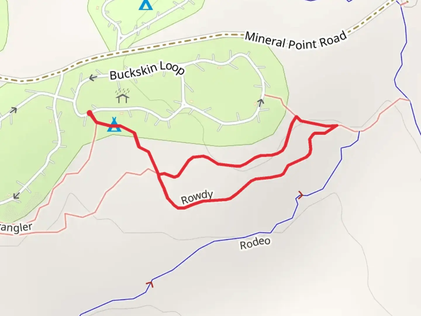 An image depicting the trail Rowdy Loop and its surrounding area.
