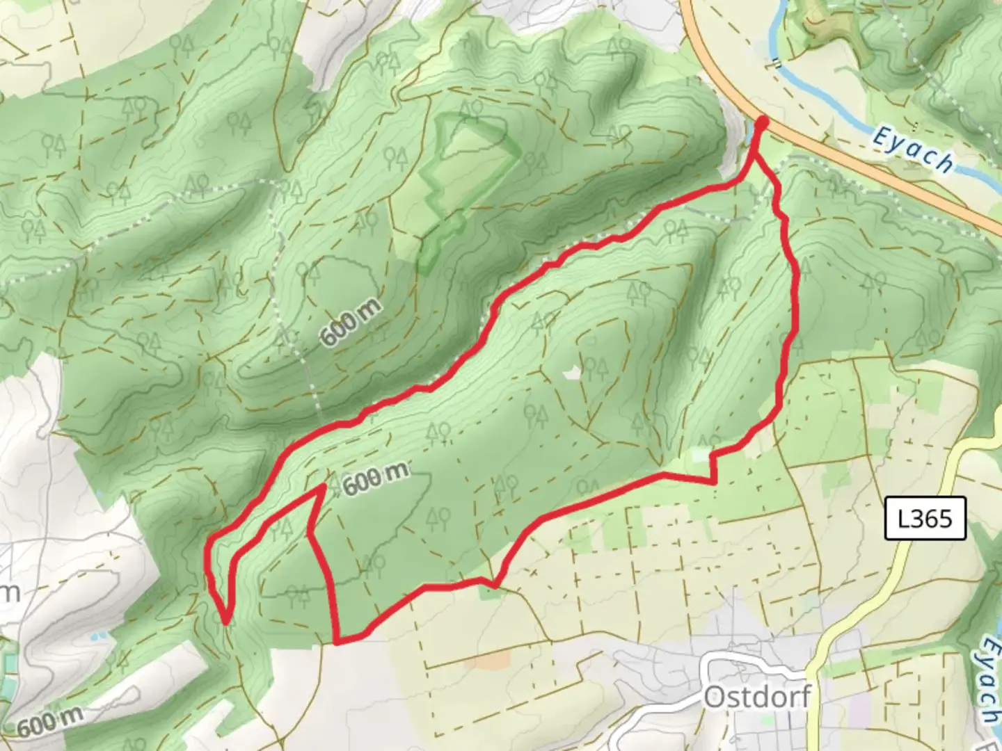 An image depicting the trail Mildersbachweg and Oberholzweg Loop and its surrounding area.