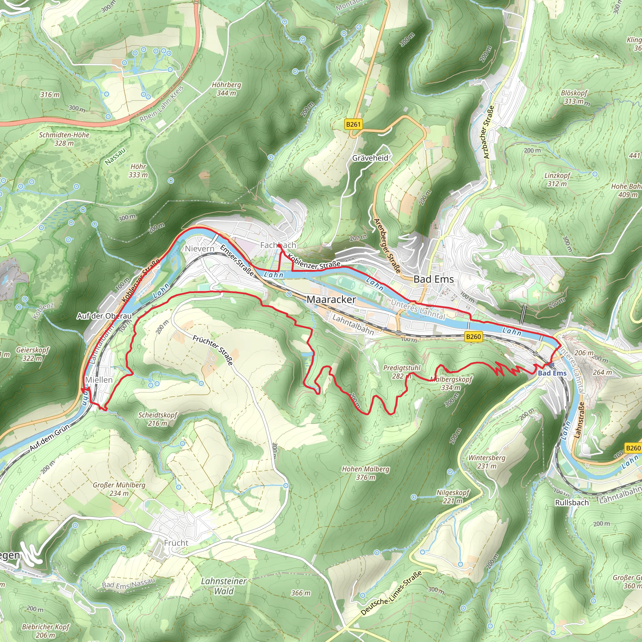 Fachbach Loop via Predigstuhl and Lahn mobile static map
