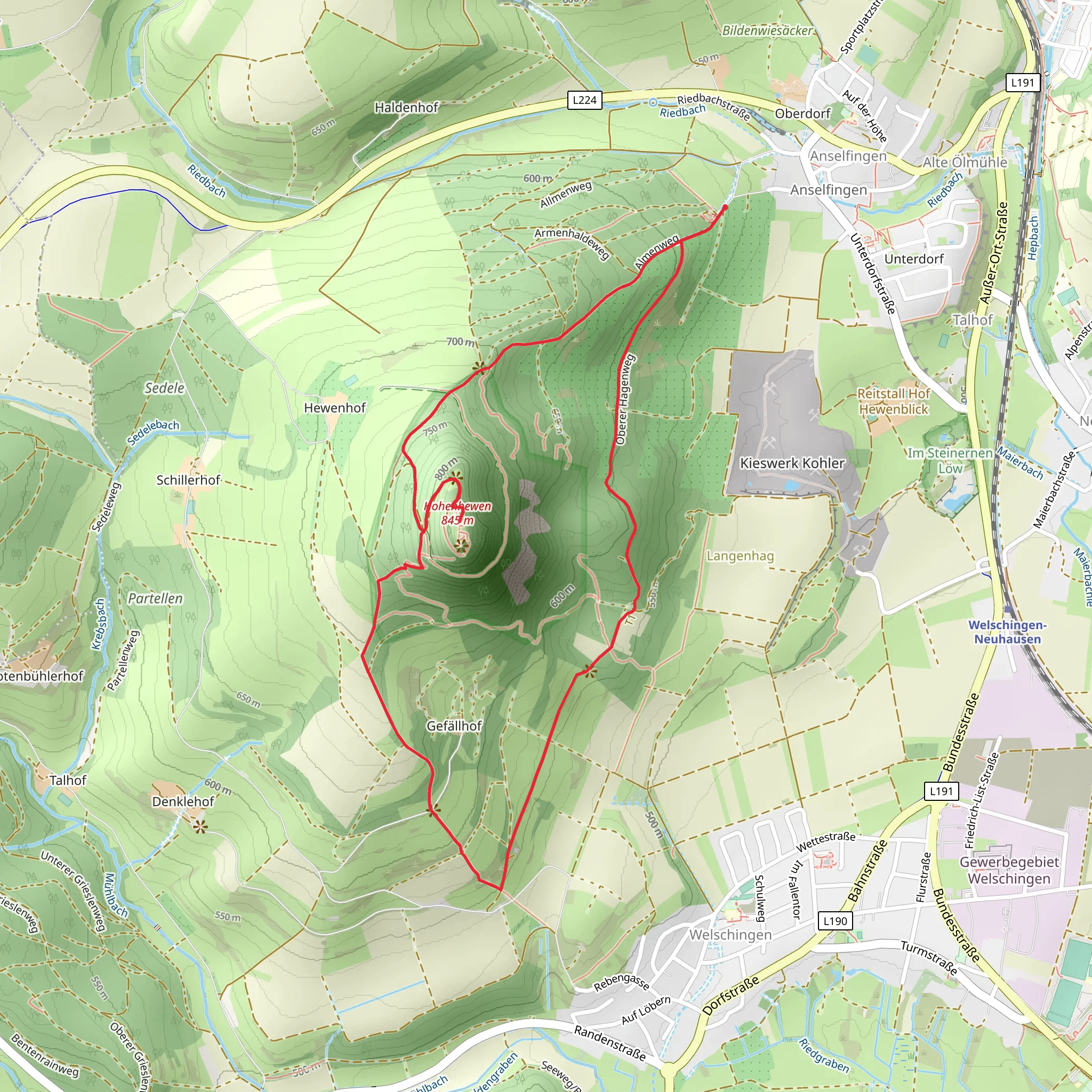 Hohenhewen Loop via Hewensteig mobile static map