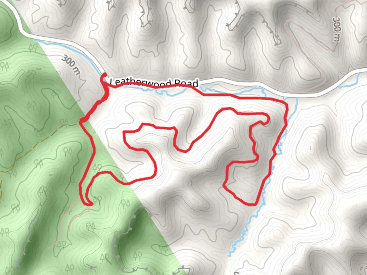 An image depicting the trail Leatherwood Loop and its surrounding area.