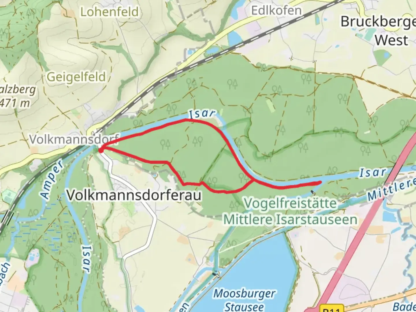 An image depicting the trail Volkmannsdorferau Loop and its surrounding area.