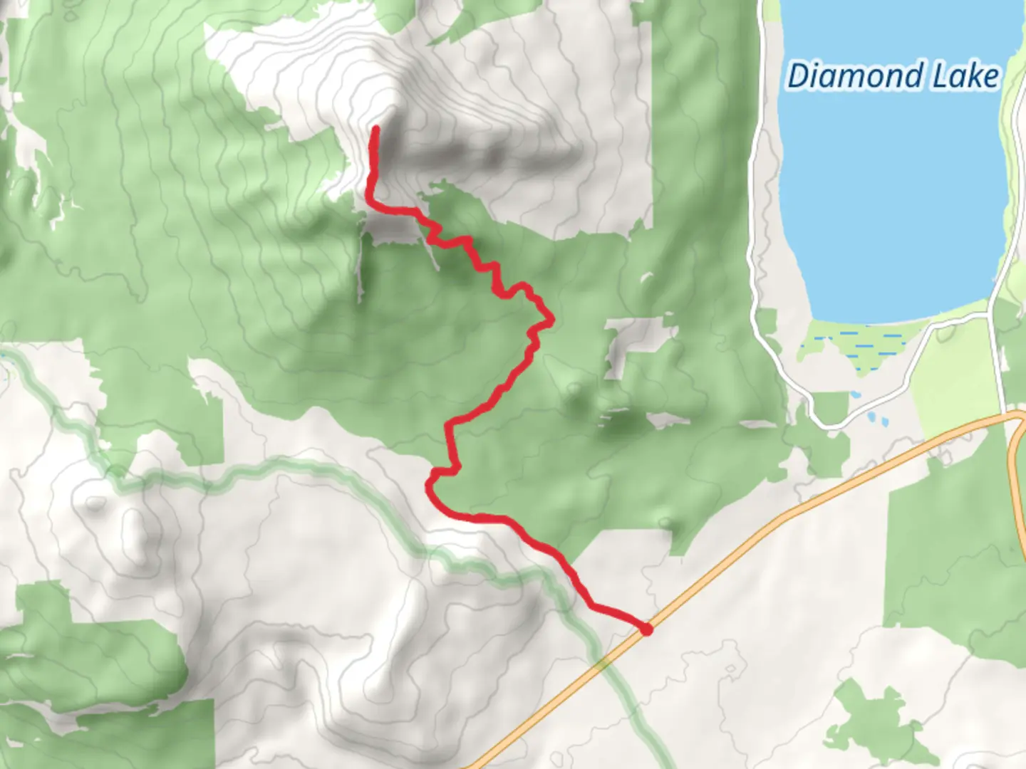 An image depicting the trail Mount Bailey via Three Lakes Road and its surrounding area.