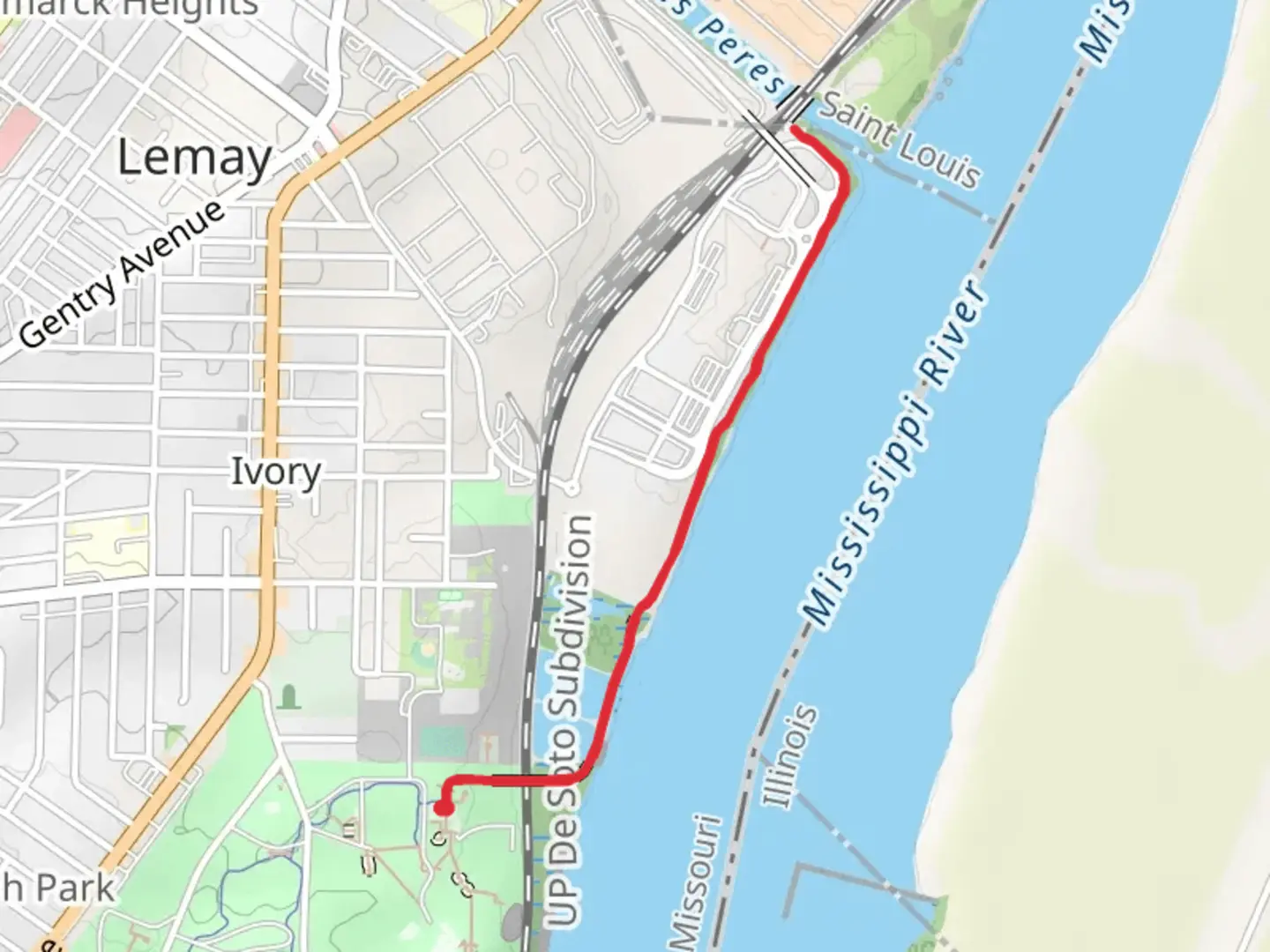 An image depicting the trail Mississippi River Greenway and its surrounding area.