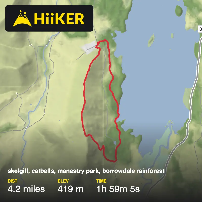 A map preview of the recording skelgill, catbells, manestry park, borrowdale rainforest .