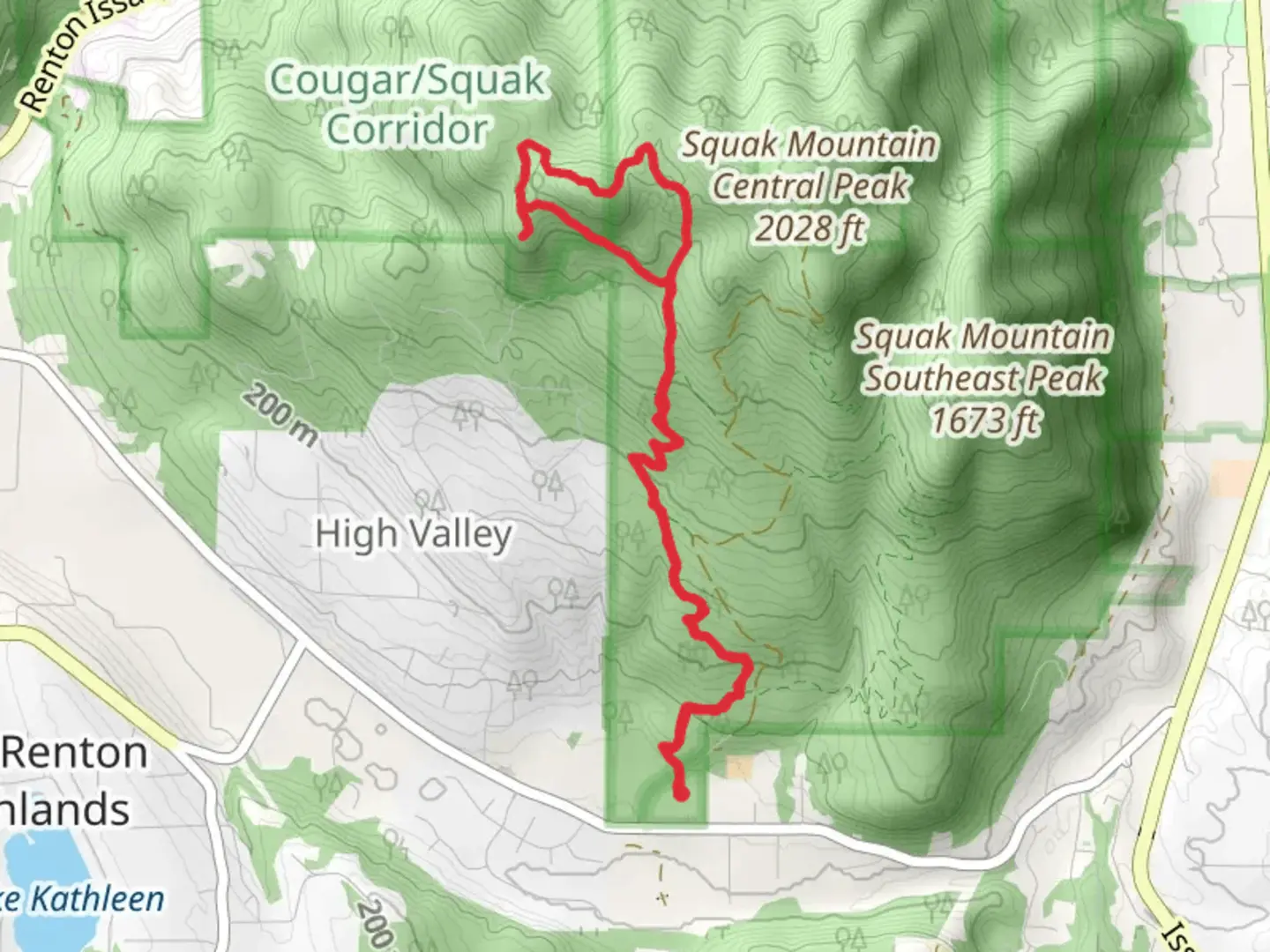 An image depicting the trail Squak Mountain West Peak and May Valley Loop and its surrounding area.