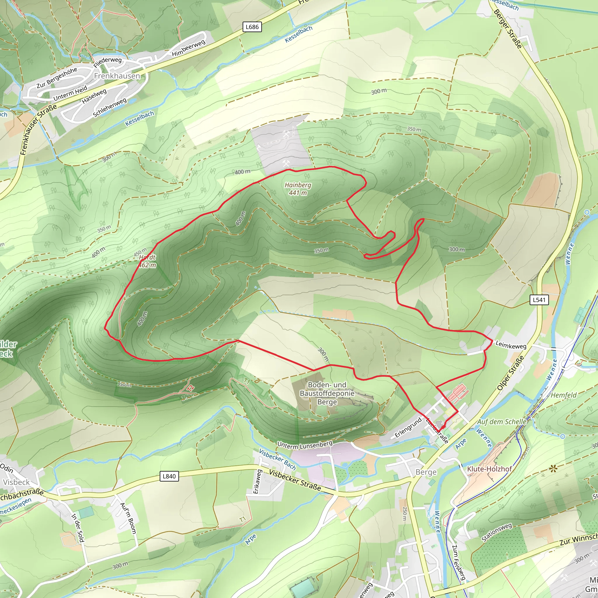 Hardt and Hainberg Loop via Berge Rundweg B4 mobile static map