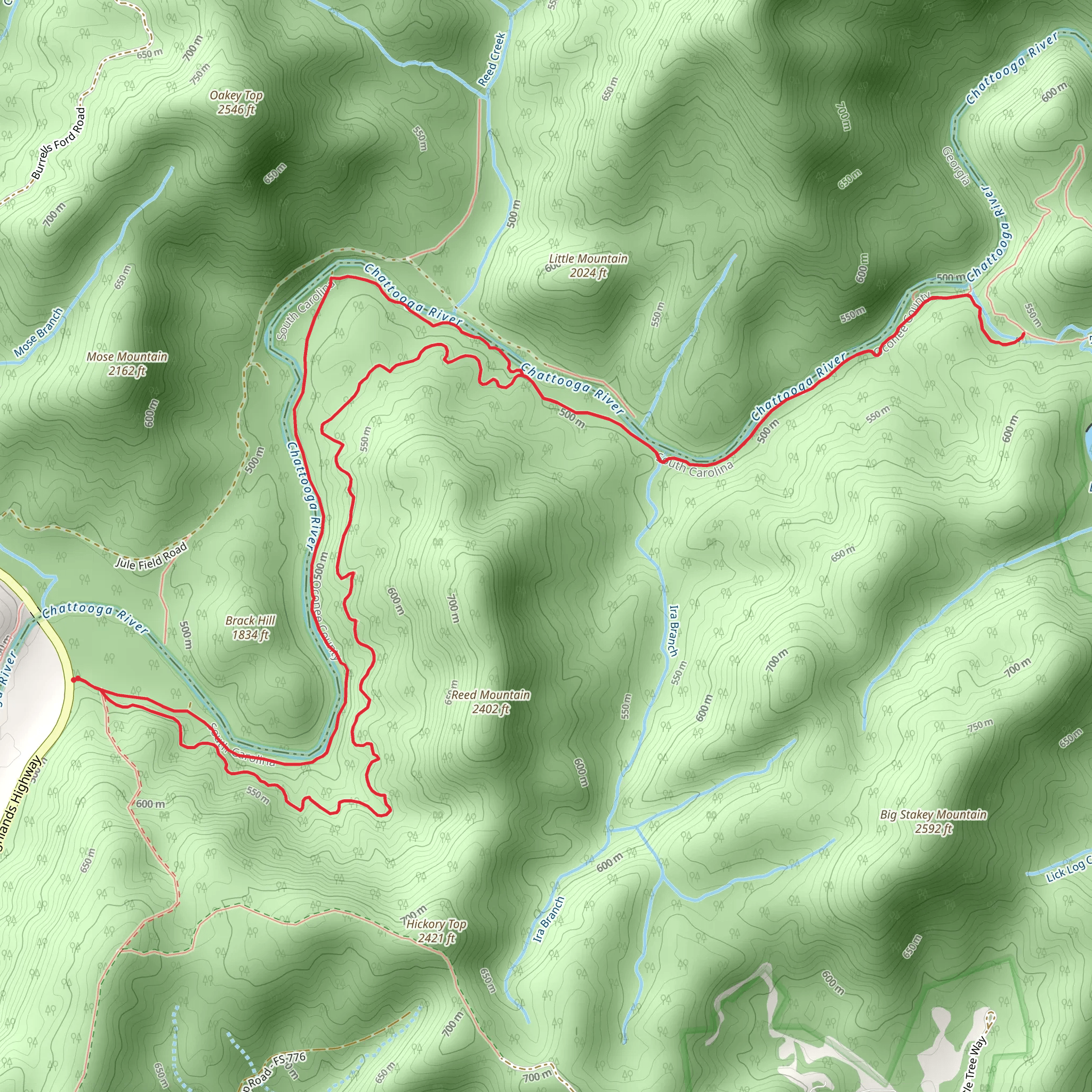 Lick Log Creek via Chattooga River Trail mobile static map