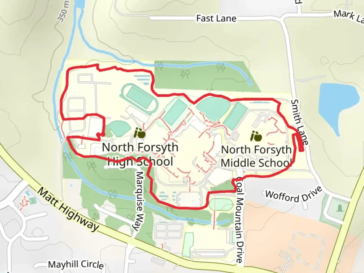 An image depicting the trail North Forsyth H S Loop and its surrounding area.