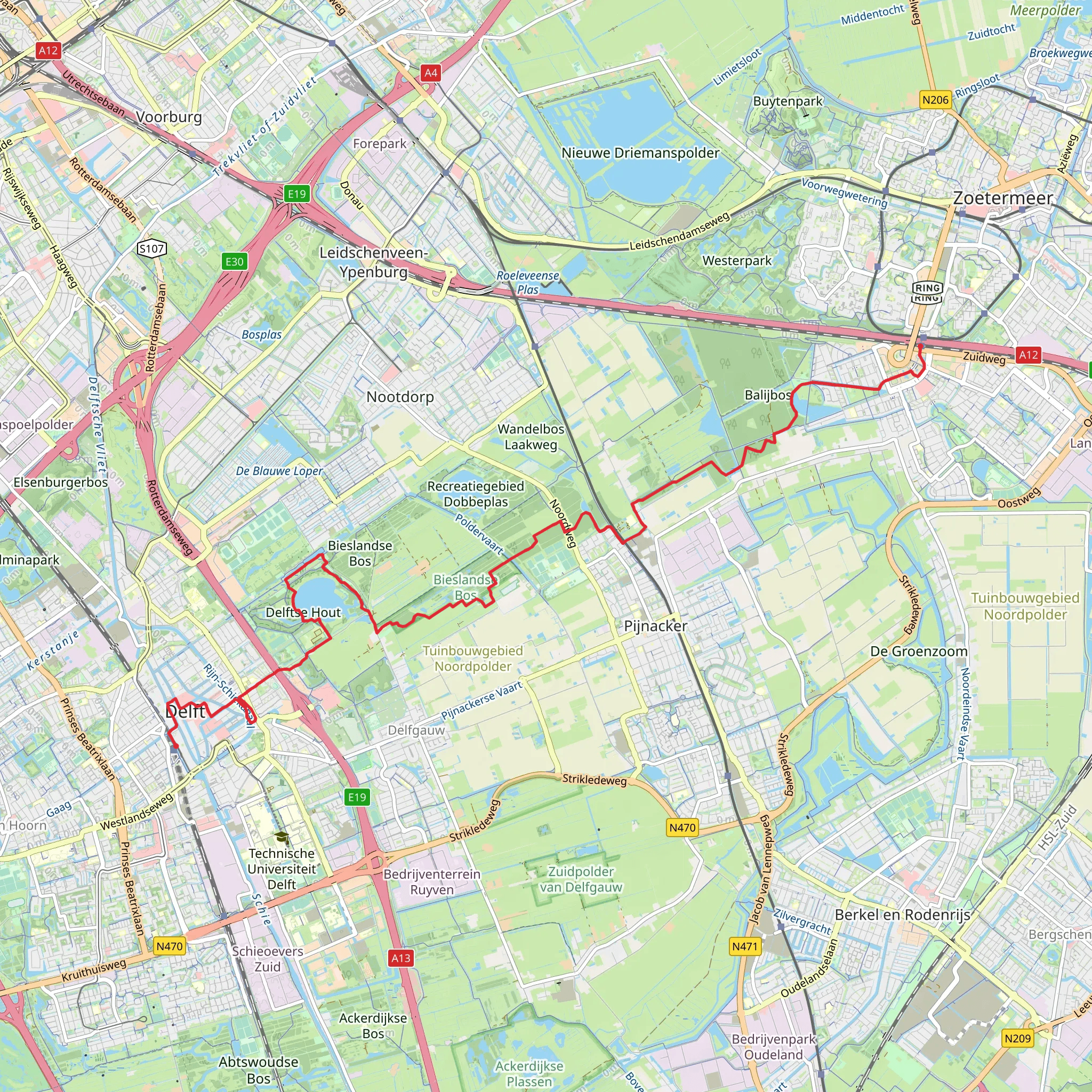 Zoetermeer to Delft via De Balij and De Grote Plas mobile static map