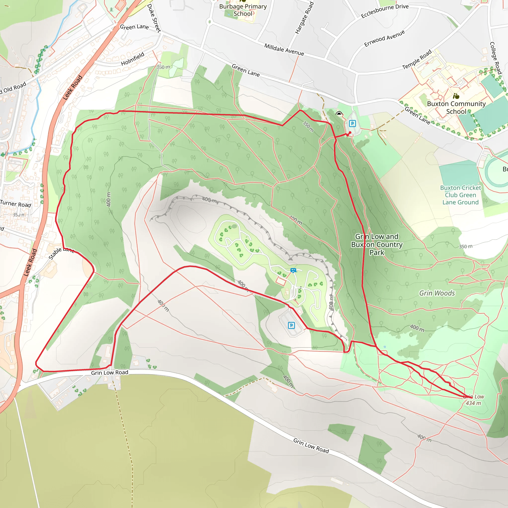 Poole's Cavern and Buxton Country Park Loop mobile static map