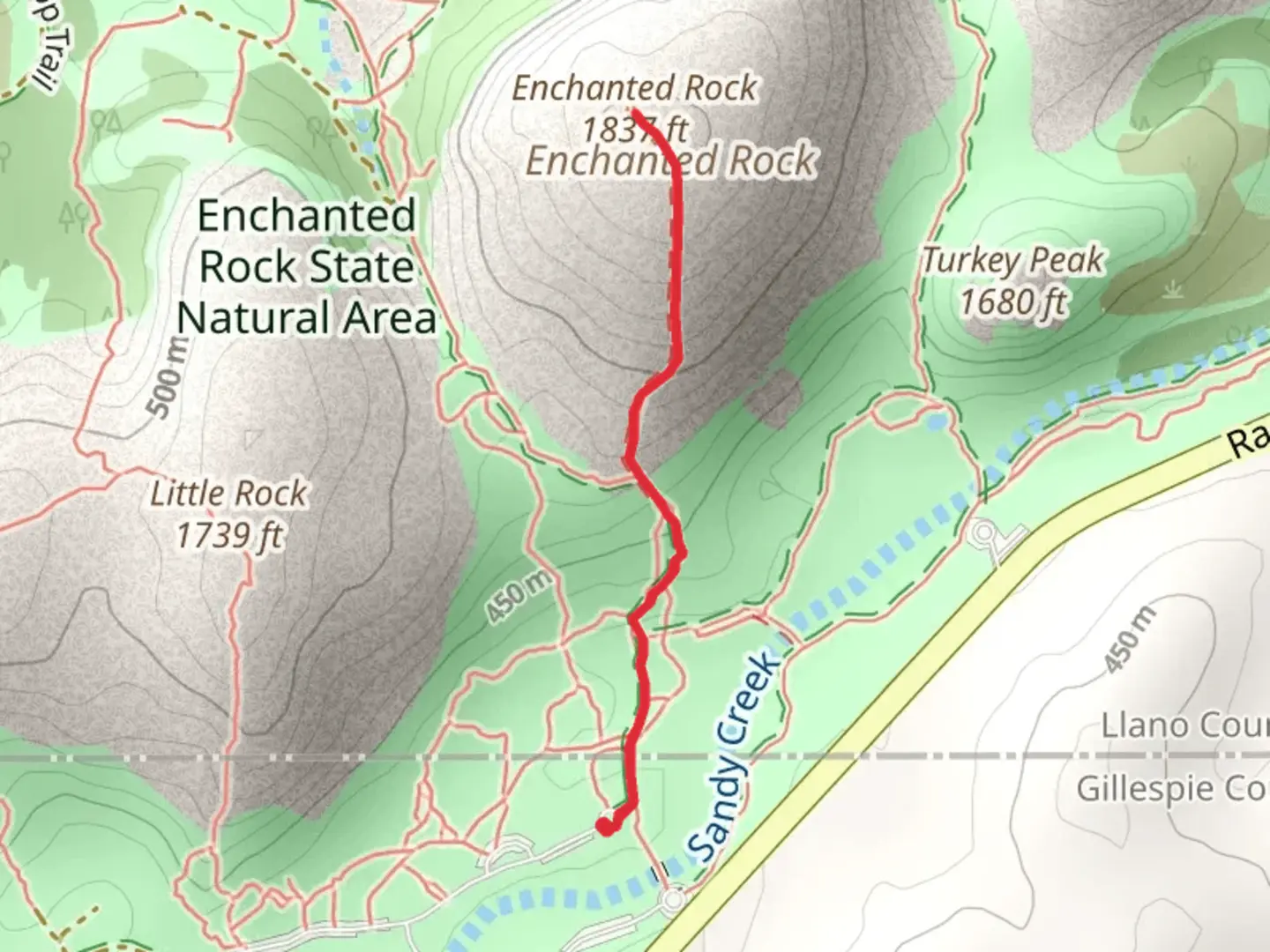 An image depicting the trail Enchanted Rock and its surrounding area.