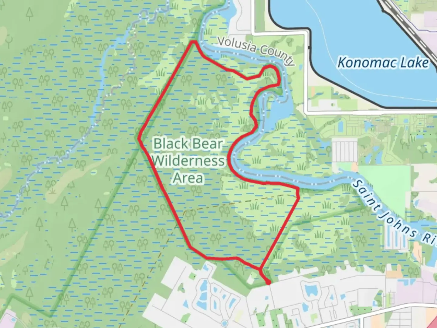 An image depicting the trail Black Bear Wilderness Preserve Loop Trail and its surrounding area.