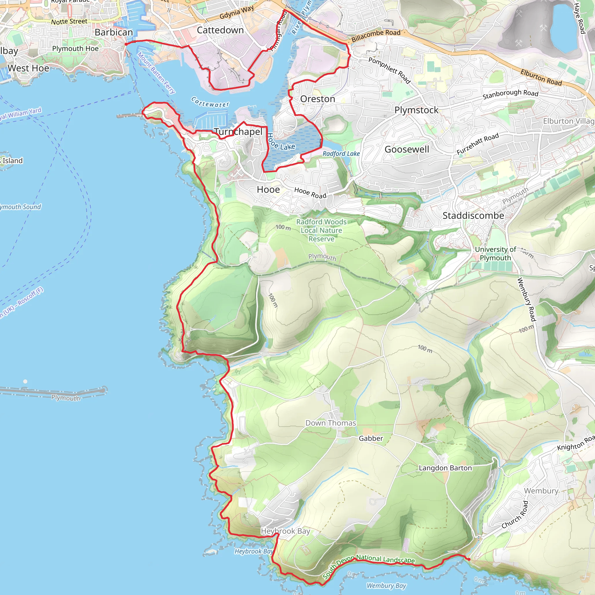 Barbican to Wembury Walk mobile static map